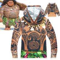 Moana Maui ชุดแจ็คเก็ตมีหมวกลายการ์ตูนสำหรับเด็กผู้ชายเสื้อสเวตเชิ้ตแฟนซีมีฮู้ดฮาโลวีนวันเกิดฤดูร้อนสำหรับเด็กเล็ก