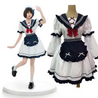 ☊ New Japanese Sailor Navy Dress Lolita Maid JK Pleated Bow Knot Cute Lolita Dress Wholesale