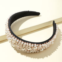 Baroque Bridal Tiara Wedding Headbands Women Hair Accessories Pearls Beads Headbands Black Sequins Full Pearl Padded Hair Hoop