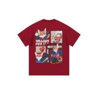 WILLIAM FOX SONS hand-painted cartoon anime fox typesetting letter printing loose round neck short-sleeved T-shirt