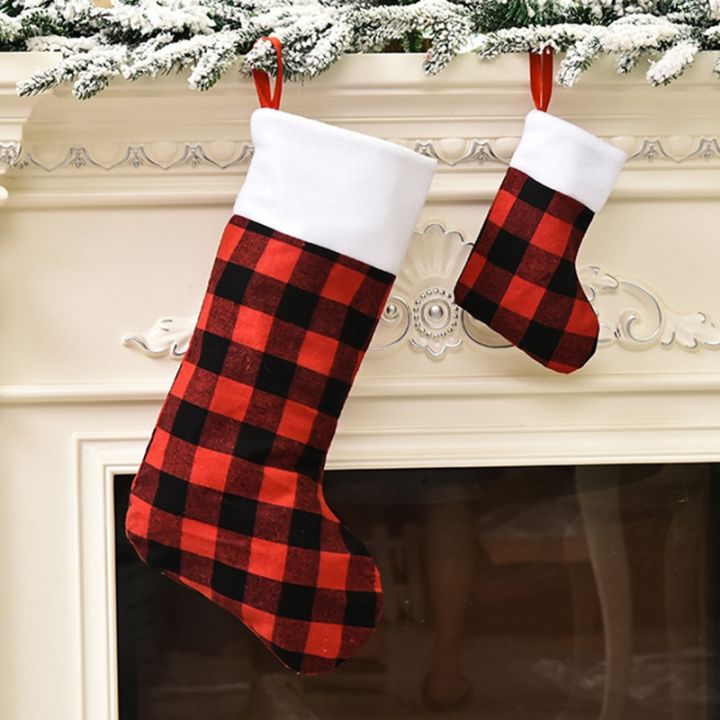 christmas-decoration-christmas-tree-pendant-gift-bag-christmas-socks-lattice-plaid-red-black-white-stockings-kids-candy-storage