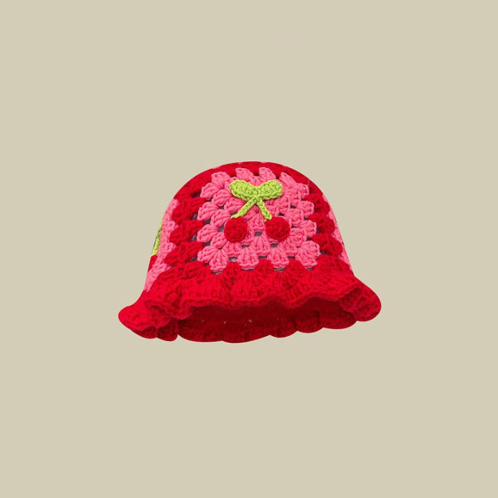 mtmm-หมวก-หมวกถัก-ญี่ปุ่นย้อนยุค-กลวงออก-ดอกไม้-งานถักมือ-หวาน-หมวกไหมพรม-mtm1039