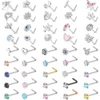 ZS 3pcs/lot 20G Stainless Steel Nose Stud Set Moon Heart Butterfly Crystal Nose Piercing Screw L Shape Nostril Piercing Jewelry