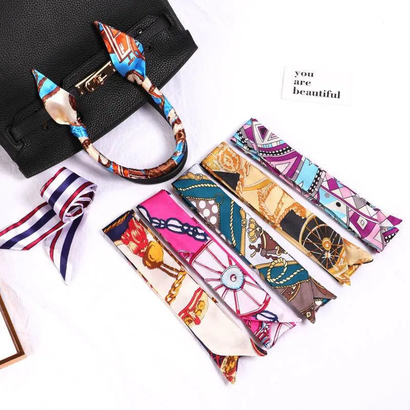 Free Shipping 6pcs Lots Women's Twilly Bag Handle Wrap Silk Scarf