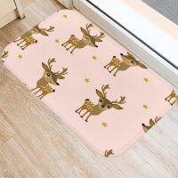 Pink Santa Claus Elk Pattern 40*60 Kitchen Entrance Door Mats Coral Velvet Carpet Doormat Indoor Floor Anti-Slip Rug 48098-2