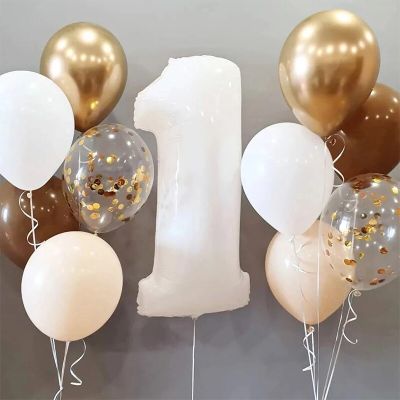 12pcs 40inch White Number Foil Column Latex Balloons Happy Birthday Party Decorations Kids Boy Girl 1 2 3 4 5 6 7 8 9 Year Old Balloons
