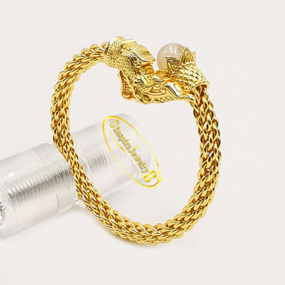 Inspire Jewelry ,กำไลพญานาค ทอง24K  หัวไหมทอง ตัวเรือนเป็นทองขัดสาน สวยงาม สามารถปรับขนาดได้ พร้อมถุงกำมะหยี่