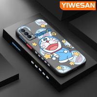 YIWESAN เคสสำหรับ Realme V15 5G เคสลายการ์ตูนโดราเอมอนน่ารักบางมีน้ำค้างแข็งโปร่งใสแข็งขอบสี่เหลี่ยมกันกระแทกปลอกซิลิโคนคลุมทั้งหมดเคสนิ่มสำหรับป้องกัน