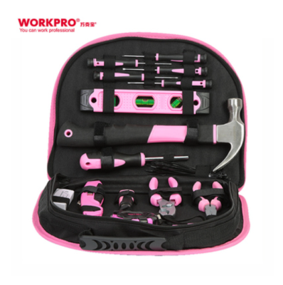 WORKPRO ชุดเครื่องมือสีชมพู103ชิ้น,ชุดเครื่องมือมือผู้หญิงพร้อมกระเป๋าพกพาง่ายชุดเครื่องมือในบ้านสำหรับการบำรุงรักษาบ้าน DIY
