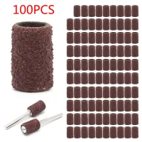 100Pcs Sanding Sleeves 2 Mandrels Grind Polishing Sandpaper Circle Electric Tool