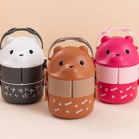 ☌♣ Stackable Bento Box Kids Cute Bear Leakproof Lunch Containers For Hot Food Vacuum Thermos Lunch Box Thermal Boxes Kitchen Gadget