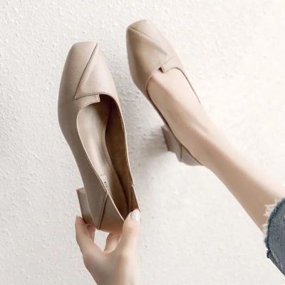 ▥♞ Mothers shoes real soft leather all-match single shoes womens spring new professional work leather shoes two-wear lazy single shoes thick heel