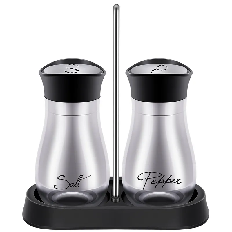 Stainless Steel Salt and Pepper Shakers Set with Glass Bottom and 4' Stand, 4 oz Pack