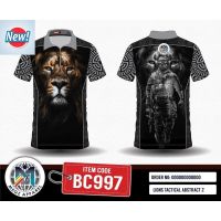 BC997- LIONS TACTICAL ABSTRACT 2 POLO SHIRT Black Grey Breathable and Comfortable（Contact the seller, free customization）