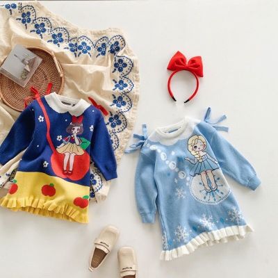 Kids Winter Dress For Girls Frozen 2 Elsa Princess Dress Kawaii Snow White Knit Dress Cute Bow Party Dresses For Girls Boutique