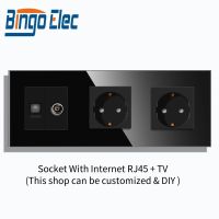 Bingoelec Triple Germany Socket EU Standard Double 16A F Type Wall Power Socket and TV RJ45 Internet Tempered Glass Frame