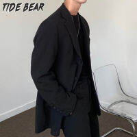 TIDE BEAR สื้อแจ็คเก็ตแขนยาวผู้ชายเสื้อเบลเซอร์เสื้อชุดลำลองทรงหลวมของผู้ชายสีดำเสื้อพรีเมียม