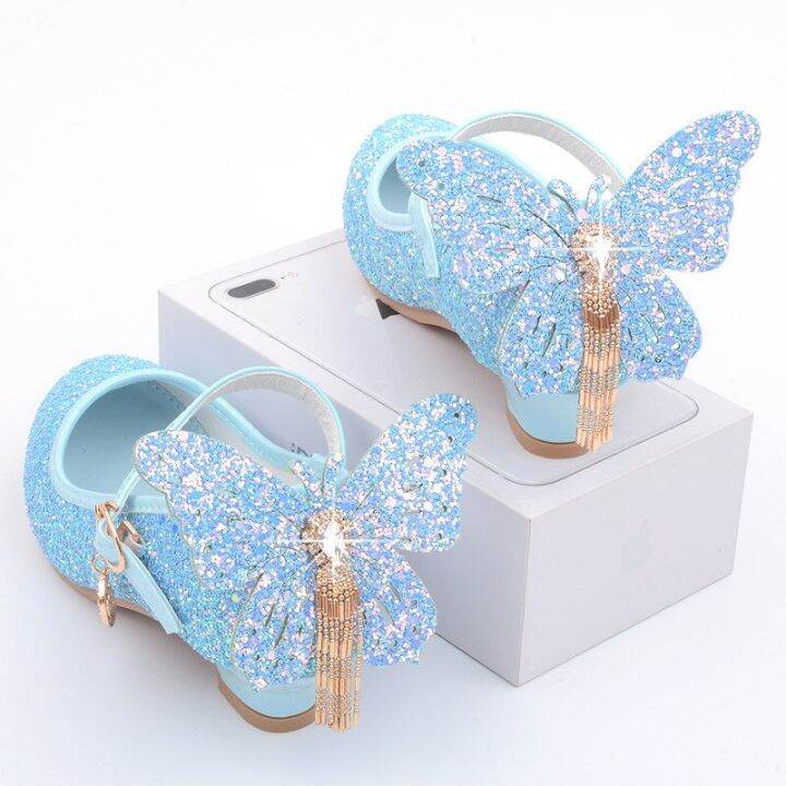 new-kids-leather-shoes-fashion-fringed-butterfly-knot-girls-princess-shoes-casual-glitter-children-high-heel-student-dance-shoes