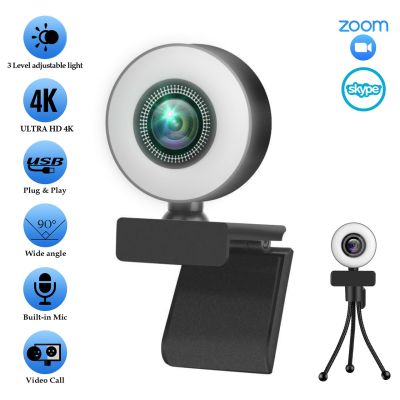 ZZOOI Webcam 1080P 2K 4K Full HD with Ring Fill Light Laptop PC Computer Live Broadcast Camera Video Web Camera Microphone Web Cam