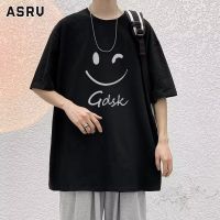 ASRV เสื้อยืดคอกลมแขนสั้นทรงหลวมเสื้อลำลองของผู้ชายแฟชั่นเรียบง่าย