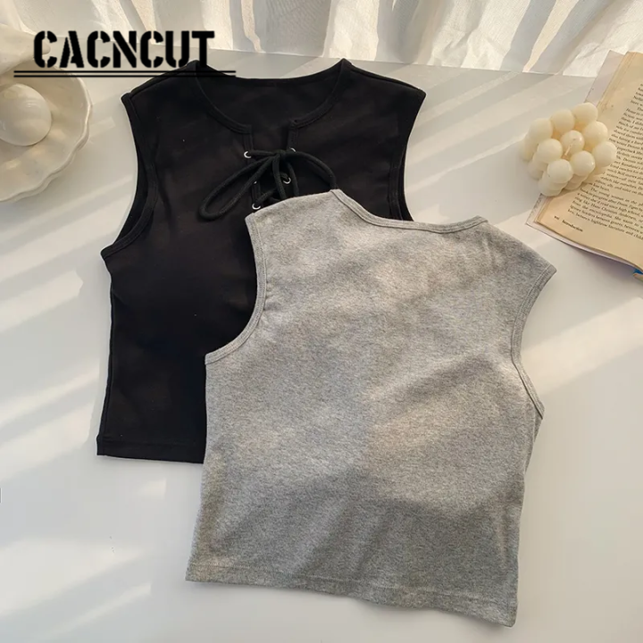 cacncut-สายคล้องไขว้หวานเจ๋งเพรียวบางเสื้อกั๊กขนาดพอดีตัวผู้หญิงดีไซน์ใหม่สัมผัสแบบเฉพาะช่วงฤดูร้อน2023