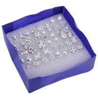 24Pairs/Set Wholesale Girl Mixed Shape Allergy Earring Stud Pin Lots Fashion ( Color: Silver)