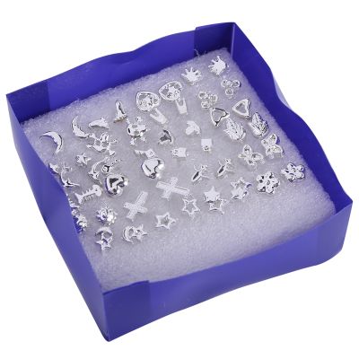 24Pairs/Set Wholesale Girl Mixed Shape Allergy Earring Stud Pin Lots Fashion ( Color: Silver)
