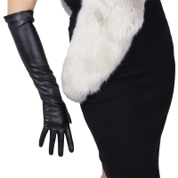 Extra Long Leather Gloves 70cm Faux Leather Sheepskin Matte Black PU Gloves Female Touchscreen Function WPU231