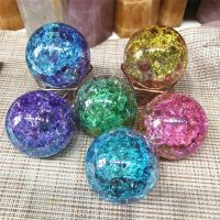 、‘】【【 Rainbow Angel Aura Sphere Cracked Glass Crystal Ball Healing Stones Gemstone For Decoration Home Meditation