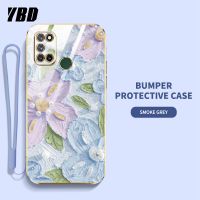 YBDเคสโทรศัพท์ดีไซน์ใหม่สำหรับ OPPO Realme 7i Realme C17 ชุบลายดอกไม้น้ำมันเคสเคสแถมฟรีสายคล้อง