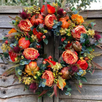 2023 Fall Peony And Pumpkin Wreath Autumn Year Round Artificial Wreaths For Front Door Festival Thanksgiving Wreath