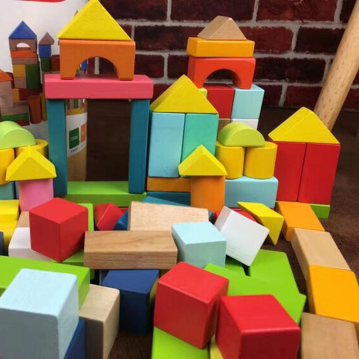ของเล่นไม้เสริมพัฒนาการ-บล็อคไม้สร้างเมือง-ชุดของเล่นไม้หลากหลายรูปทรง-มี-100-ชิ้น-ช่วยเสริมจินตนาการ-บล็อคไม้-100-ชิ้น