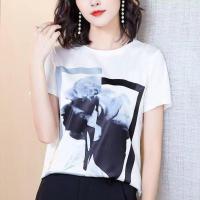 COD DSFERTRETRE Summer heavy ice silk short sleeve T-shirt printed imitation silk loose simple versatile bottomed Shirt Top