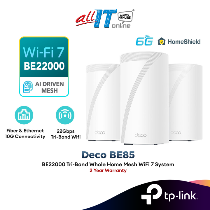 TP-Link Deco BE85 BE22000 Tri-Band Whole Home Mesh WiFi 7 System