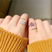 【CC】♕☄  style niche design zircon flower index finger ring red book opening female long lasting retention