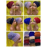 【YF】 1 Dozen Sales New Unique Muslim Dubai Turban Hat with Flower Embroider Women Ready Cap  Casual India Bonnet