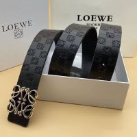 LOEWE แท้เกรดสูงสไตล์สเปนเข็มขัดโปโลหมายถึงเข็มขัดหนังลวดลายที่เป็นช่องเป็นรูเรียบหัวเข็มขัดหนังพิมพ์ลายธุรกิจกว้าง3.8