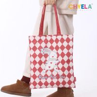 Chen the winter solstice original rabbit diamond lattice female canvas bag bag shoulder bag shopping bag QT98 environmental protection 【BYUE】