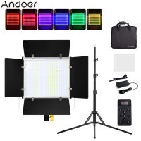 Andoer W480RGB แสงไฟสำหรับถ่ายภาพแบบ Bi-Color แผงไฟ LED 40W 480ชิ้นลูกปัดนำ2500-9000K หรี่แสงได้20เทคนิคพิเศษไฟ DC /Np ชุดแบตเตอรี่ขับเคลื่อนด้วยรีโมทคอนโทรล Barndoor โลหะหน้าจอ LCD และขาตั้งกล้อง