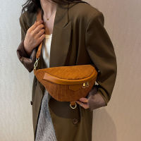 Casual Corduroy Crossbody Bag Fashion Simple And Versatile Canvas Waist Bag Solid Color Zipper Lightweight Female Bags