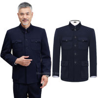 【CW】Traditional Chinese Tang Suit for Men Jacket Coat New Year Spring Festival Tunic Zhongshan Mao Suit Blazer Knitting Pockets Top