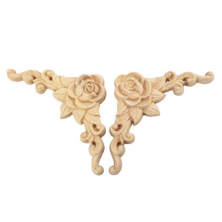 12-pcs-wood-carved-long-onlay-applique-unpainted-rose-flower-door-home-decor-european-style-2pcs-20x5cm-amp-10pcs-8x8cm