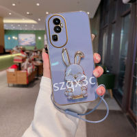 2023ใหม่เคสสมาร์ทโฟนแฟชั่นสำหรับ OPPO A58 A78 4G Reno10 Pro + Reno 10 Pro 5G ฝาครอบด้านหลังสีเคลือบด้วยซิลิโคนกรอบที่ยึดขาตั้งกระต่าย OPPOA78เชือกนิ่มป้องกันปลอก