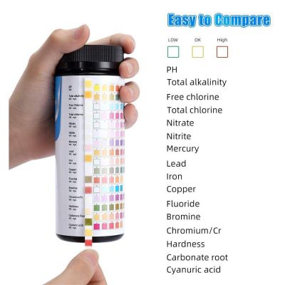 100pcs 16-In-1 Multipurpose Chlorine PH Test Strips Swimming Pool Water Alkalinity Hardness Water Test Strips Pool Tester Inspection Tools