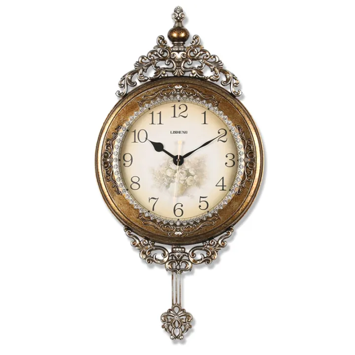 Grand European retro living room wall clock bedroom study silent wall