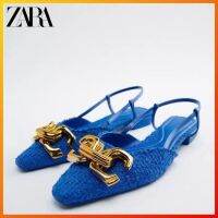 ZARAˉfactory directly supplies and sells new womens shoes in the autumn of 2022. Blue decorative fabric square head Baotou sandals