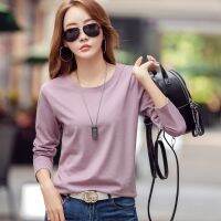 Woman Tshirts Solid Color Long-sleeved T-shirt Womens 2021 New Spring and Autumn Korean Womens Bottoming Shirt White TopTH