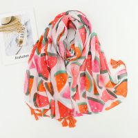 [COD] New refreshing watermelon print tassel scarf fresh sweet fashion all-match travel sunscreen warm shawl