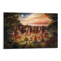 Rasa Lila Dance Of Radha Krishna,โปสเตอร์การเต้น Rasa Lila,พิมพ์ลายอินเดีย,พิมพ์เต้นรำ Radha Krisna,โปสเตอร์ผ้าใบวาดภาพผนังโปสเตอร์ศิลปะสำหรับห้องนอนห้องนั่งเล่น Decor12x18inch(30x45