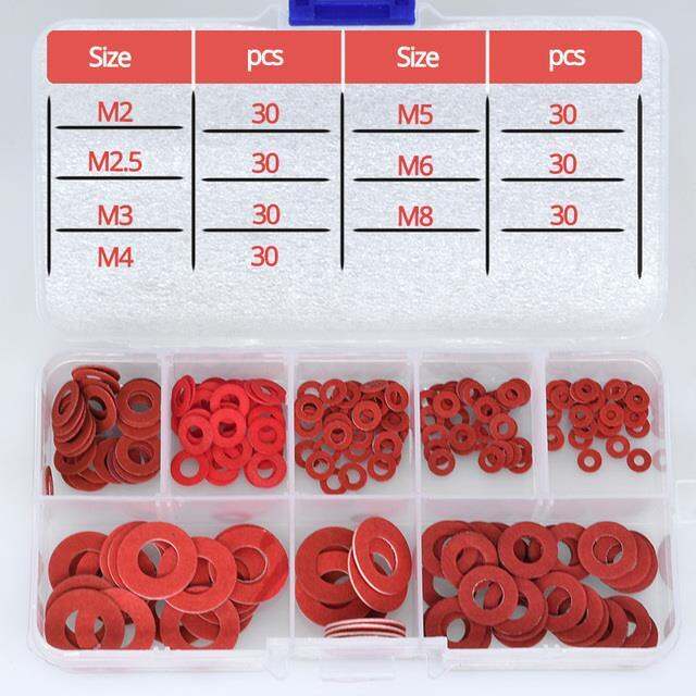 haotao-hardware-210pcs-ปะเก็นชุด-m2-m2-5-m3-m4-m5-m6-m8เหล็กสีแดงกระดาษไฟฟ้าอิเล็กทรอนิกส์ฉนวนกันความhaotao-hardwareเครื่องซักผ้าสีแดงกระดาษรอบชุด